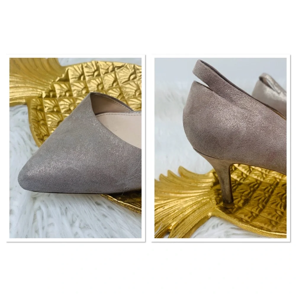 PELLE MODA Tan Suede Shimmer Heels Size 9.5